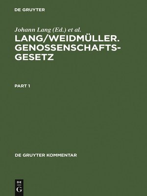 cover image of Lang/Weidmüller. Genossenschaftsgesetz